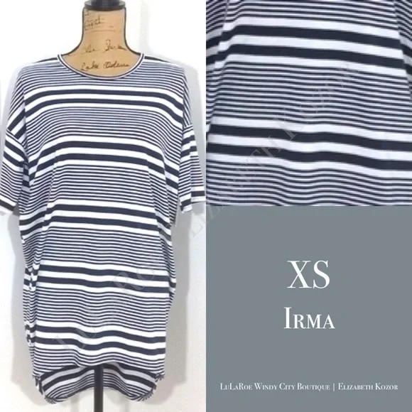 Tunic LuLaRoe Irma Top XS Fits 2-8 NWT Navy & White Stripe Oversized Fit - Picture 1 of 4